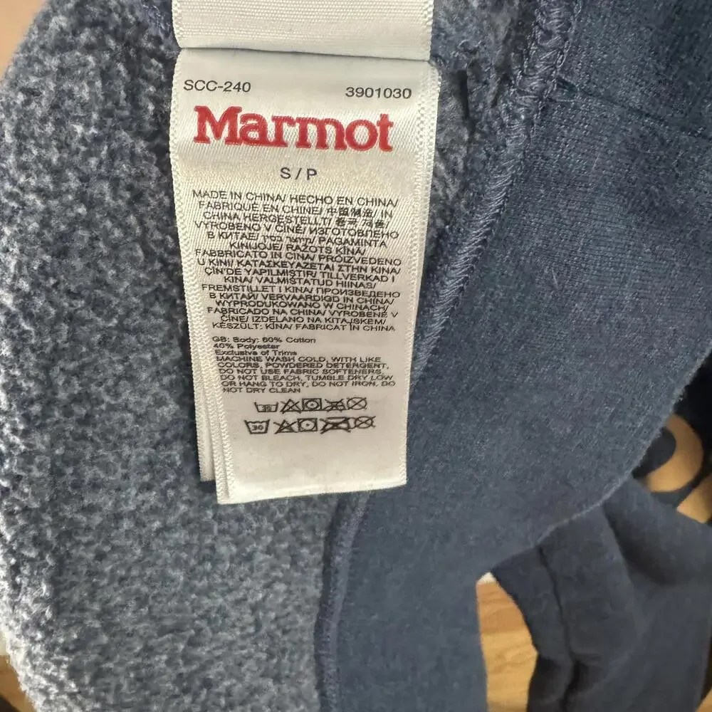 Marmot Logo Hoodie, Blue with Yellow Detail, Mens Small - Picture 4 of 6